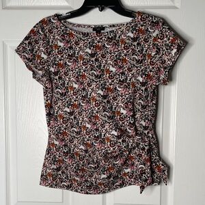 Ann Taylor Factory Petite Floral Short Sleeve Side Tie Blouse